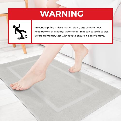 Image of Cotton Paradise 100% Cotton Turkish Bathmat Set, Soft Absorbent Quick Dry, 2 Piece 20x34 Bathmat Floor Set, Silver Grey