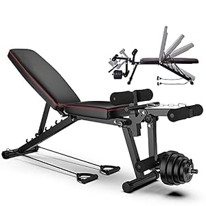 HBBY Multifunctionele halterbank met beenverlenging, krulllift voor full body workout, verstelbare krachttrainingsbank, 5 posities, 600 lbs capaciteit