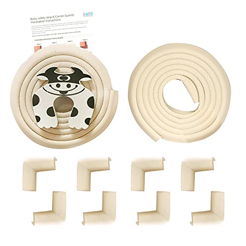 Image of BabySafeHouse 13ft White Edge Guard & 8 Corner Protector + Door Stopper | Extra Long 13ft White Edge Guard, 8 Pre-Taped Corner Guards, Monkey Shape Door Stopper for Baby Proofing & Child Safety