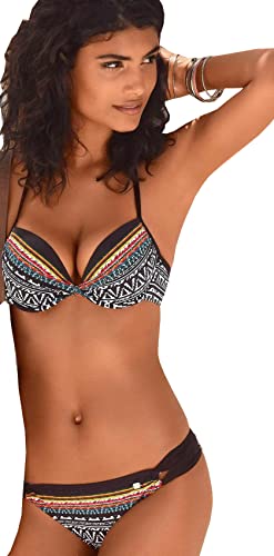 JETTE Damen Push Up Bikini (40 / A, Black Print)