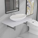 NiuBIKeLasI Set di mobili da bagno da 2 pezzi, con lavabo in ceramica e mensola da parete, finitura lucida, 60 x 40 x 16,3 cm, 40 x 33 x 13,5 cm