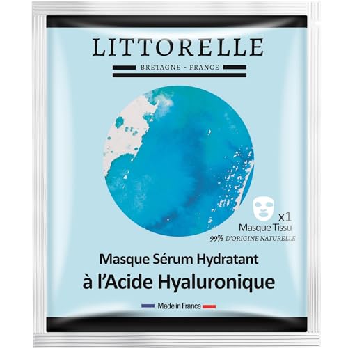 Littorelle – Masque Visage N°4 Sérum Hydratant à l’Acide Hyaluronique – Made in France – Hydrate et Repulpe la Peau – Anti-Age – Stimule la production de Collagène – Masque Tissu pour Peaux Normales