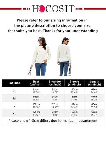 Hocosit Women's Lantern Sleeve Crewneck Pullover Sweater Elegant Knit Warm Jumper Top White Small #TOP5