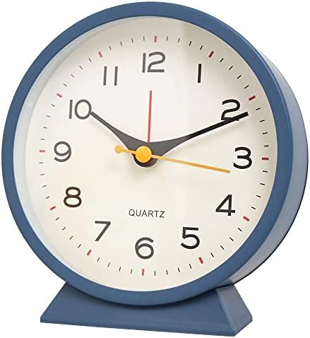 SHISEDECO 4.5" Battery Operated Antique Retro Analog Alarm Clock, Small Silent Bedside Desk Metal Clock with Light Function, Non-Ticking Clock Decor for Living Room,Bedroom,Bedside,Shelf (Navy Blue)