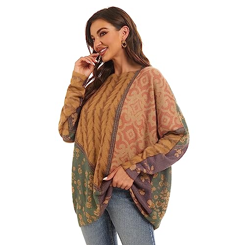 Women's Boho Christmas Sweater, Oversized Long Sleeve Graphic Knit Pullover, Loose Fit Casual Top with Drop Shoulder3