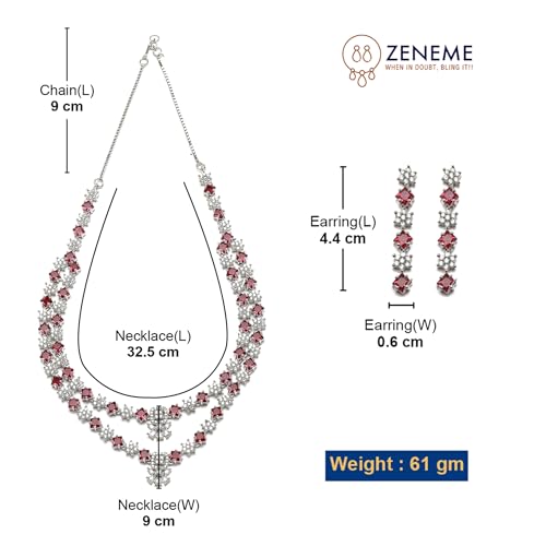 Image of ZENEME Rhodium-Plated American Diamond Studded Star Shaped Layered Necklace With Earrings Jewellery Set For Girls and Women