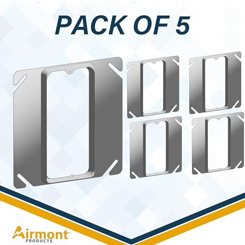 (5 Pack) Airmont Products 1/2" Raised Mud Rings, Square Device Cover, 1-Gang Outlet Cover, 4x4 Inch, Metal Electrical Outlet Cover, Plaster Ring, with Angled Mounting Slots, Outlet Plates by Airmont Products - Used condition - Image 2