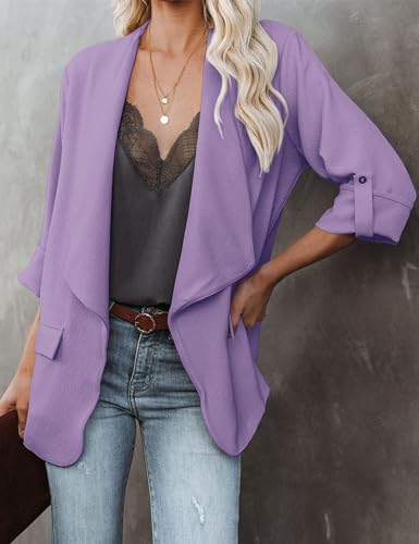 Womens Casual Blazer Jackets Roll Up Long Sleeve Open Front Work Office Business Blazers with Pockets2