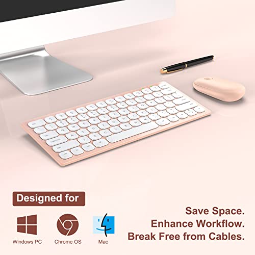 Small Wireless Keyboard And Mouse, Ultra Slim Silent Mini Keyboard With 78 Keys, Space Saving, Sleep Mode, Compact Portable Keyboard Mouse Combo For Windows/Mac, Pc Computer Laptop - Trueque (Pink) #TOP7