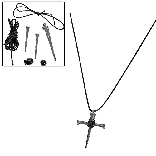 Pewtertone Metal Nail Cross Necklace Craft Kits (1 dz)