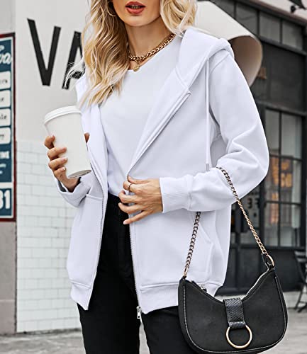 Beufri Women's Beach Outfits 2022 Vacation Hoodies Teen Girl Fall Jacket Oversized Sweatshirts Casual Zip Up Y2K Cothes White 2Xl #TOP2