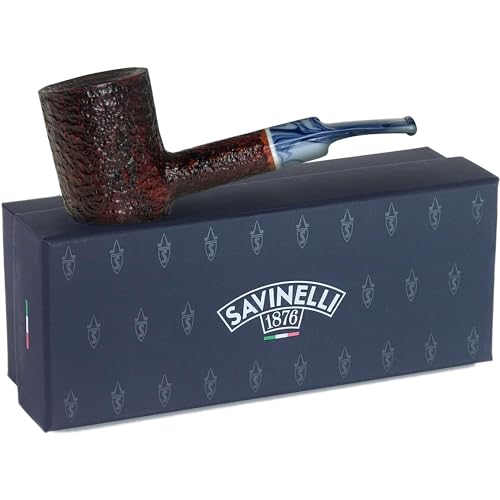 Savinelli Oceano - Italian Hand Crafted Briar Pipe, Blue and White Ocean Swirls, Rusticated Finish, 6mm (311 KS)