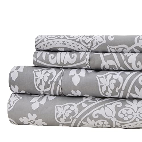 American Home Collection Microfiber Brushed Fabric, Deep Pocket Wrinkle Resistant, Hypoallergenic Sheet Set, 6 Pc(1 Flat Sheet,1 Fitted Sheet & 4 Pillow Cases), Geometric Print, Full, Grey Geometric #TOP2