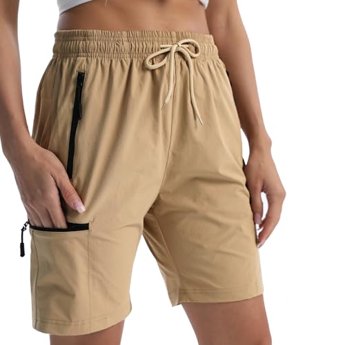 EBANKU Damen Cargoshorts zum Wandern, schnelltrocknende, leichte Sommershorts für Damen, Reisen, Sport, Golf mit Reißverschlusstaschen