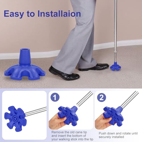 supregear Cane Tip - Self Standing 6 Prong Support Rubber Base for Walking Stick & Cane - Heavy Duty Foot Pad for Offset Quad Tripod Replacement Accessory, 3/4 inch, Blue