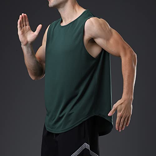 Meioro Men's Workout Tank Top Quick Dry Fit Muscle Sleeveless T-Shirt Athletic Gym Bodybuilding Fitness Tank Tops Mesh Sport Training Tee Shirts Green #TOP3