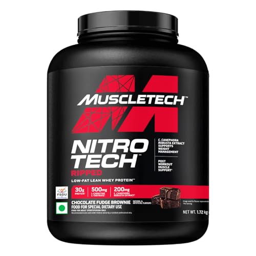 Image of MuscleTech Nitrotech Ripped,1.72 Kg (3.8Lbs),Chocolate Fudge Brownie,Low Fat Lean Whey Protein,+ Weight Management,30 G From Whey Protein,500 G (L-Carnitine & L-Tartrate),200 Mg C,41 Servings