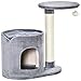 PawHut Árbol Rascador para Gatos Pequeño Altura 59 cm con Cueva de Felpa Suave con Cojín Lavable Plataforma Poste de Sisal Natural y Bola de Juguete 55x36x59 cm Gris