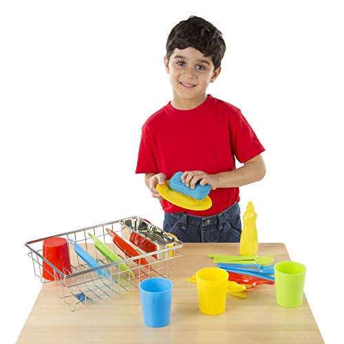 Melissa & Doug Wash & Dry Dish Set,Multi Colored & Fridge Food Set - Wooden Play Food #TOP2