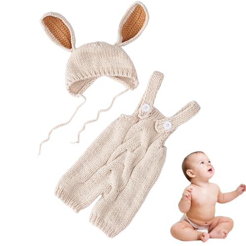 Trajes de fotografía de bebé de conejo, fotografía de disfraces de punto de bebé - Disfraz de fotografía de animales con sombrero - Cómodo traje de accesorios para fotos de bebé, lindo para cumpleaños
