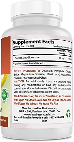 Best Naturals Zinc Supplement As Zinc Gluconate 50Mg 240 Tablets - Immune Support #TOP4