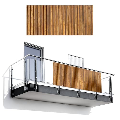 MuchoWow© Sichtschutz/Balkon Einseitig 90x200 cm Groß PVC Terrassen Garten ohne Bohren Wetterfest Gartenzaun Terrasse Balkonschutz Garten Deco Balkonomrandung Latte - Wand - Latte - Holz