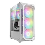 GAMDIAS White ATX Mid Tower Gaming Computer PC Case w/Tempered Glass, Built-in 4X 120mm ARGB Fans, Support Up to 6X 120mm Fans, 360mm AIO/Radiator, 340mm GPU/VGA, 160mm CPU Air Cooler