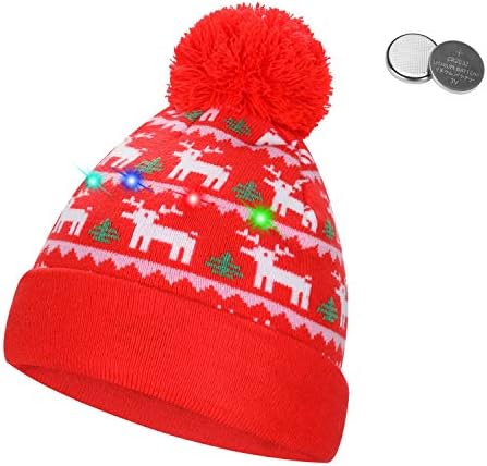 QKURT Stylish Unisex LED Light Up Beanie Hat Knit Cap, Colorful Xmas Christmas Beanie Cap for Ugly Christmas Sweater Party Holiday Party Favor Supplies Indoor and Outdoor Winter Snow Hat