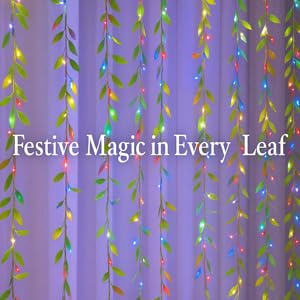 Image of MIRADH Diwali Fairy Lights Leaf Curtain String Light, 180 LED Artificial Leaf Vine with 8 Modes for Diwali, Navratri, Christmas & New Year Home & Party Decor (10x3 ft) (1, Multicolor)