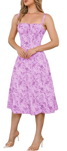 Image of Women's Spaghetti Strap Dress Floral Corset Gown Inspired Dresses Midi Evening Cocktail Party and Holidays Casual Sundress
