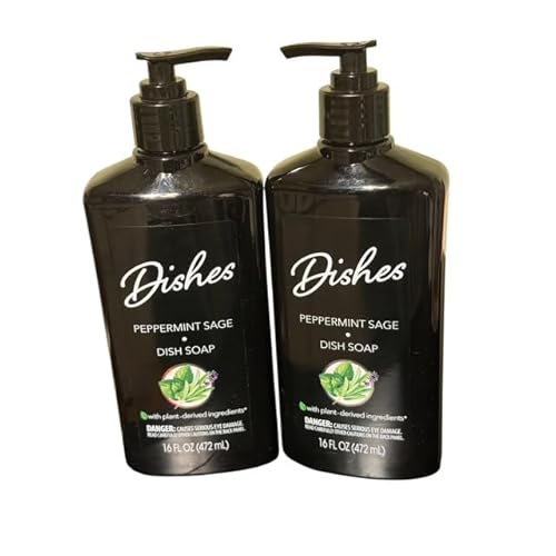 Dishes Dish Soap – Peppermint & Sage Scent – 16 fl oz (472 mL) – Pack of 2 – Gentle, Effective Grease-Fighting Formula for Sparkling Clean Dishes