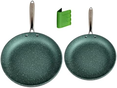 WaxonWare Induction Nonstick Frying Pan Set PFOA Free, Green, 9.5 & 11 Inch Non Stick Skillets, Metal Utensil Safe Emerald Series