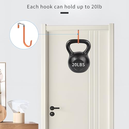 FYY Over the Door Hooks, Single-Hanger 4 Pack, Fits Doors 1 3/8" Orange by FYY - Used condition - Image 4