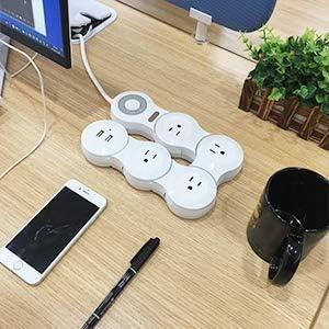 Deformation Power Cord Charger Socket -Flat Plug Power Strip with 2 USB Ports and 4 Multi Outlets, with 6.5FT Extension Cord