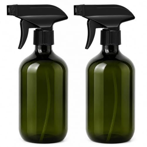 Image of 2 Pack 500ml Dark Green Plastic Spray Bottles with 3 Replacement Nozzles, Refillable Empty Spray Bottle with Adjustable Mist & Stream, Leak Proof Spray Bottle for Hair, Cleaning, Plants, Gardening