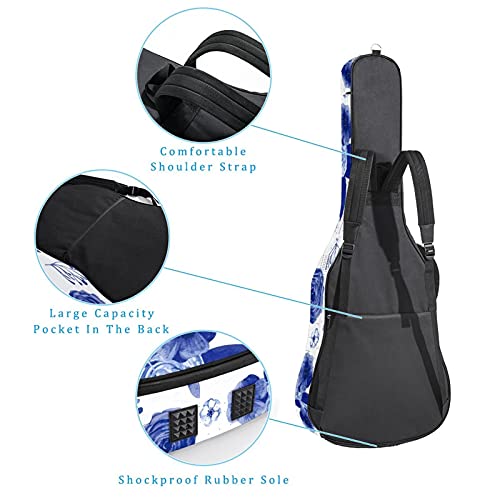 Sac à dos pour guitare basse bleu aquarelle fleurs avec boucle