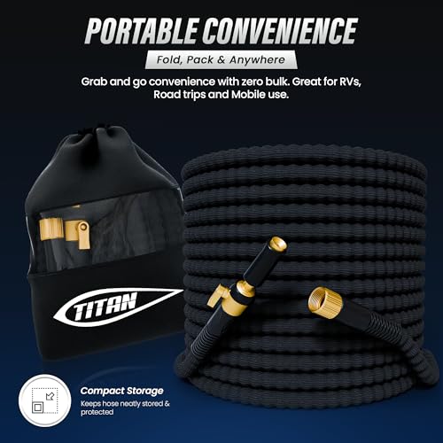 TITAN 100 ft Garden Hose – Lightweight Flexible Water Hose, Kink-Free Non-Expanding, High Flow, Solid Brass Fittings, Leak-Proof with Nozzle by Titan - Image 9
