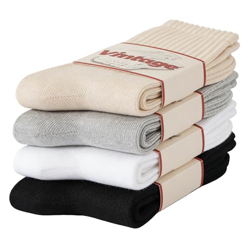 Image of DAUCO 4 Pairs 98% Cotton Socks for Men Women Crew Seamless Fall Slouchy Socks