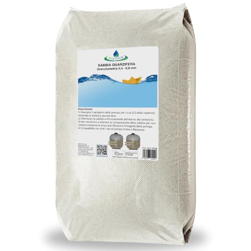 acquaverde | Sabbia Quarzifera Filtrante, Quarzite Granulometria 0,4-0,8 mm, Quarzo Bianco Compatibile con Pompa Filtro di Piscine Intex e Bestway, 25 kg