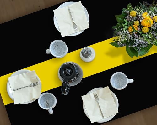 Image of Oudain 8 Pcs Plastic Table Cloths Disposable 54 inch x 108 inch, Yellow, Black | Rectangle Table Cover, Waterproof Tablescloths for Back to School Wedding Baby Shower Birthdays Party Decoration