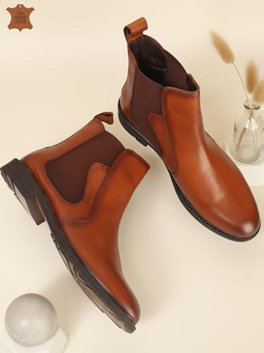 Image of Carlton London Men's Premium Leather Slip-On Solid Chelsea Boots