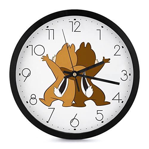 掛け時計 チップとデール 壁掛け時計 かけ時計 Wall Clock 置き時計 連続秒針 静音 大数字 見やすい 円形 電池式 非電波 フック付き インテリア おしゃれ 可愛い 部屋装飾 オフィス リビング 寝室 新築祝い プレゼント 直径25cm