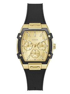 Guess Gold-Tone And Black Silicone Multifunction Watch GW0945L2