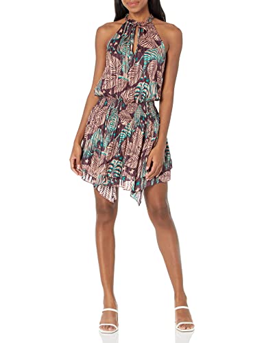 Ramy Brook Women's Silk Printed Veronica Dress, Raisin/Oasis Combo, Extra Small