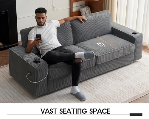 image for VanAcc Modern Sofa, 89in Couch- Comfy Sofa with Cup Holders & USB Char