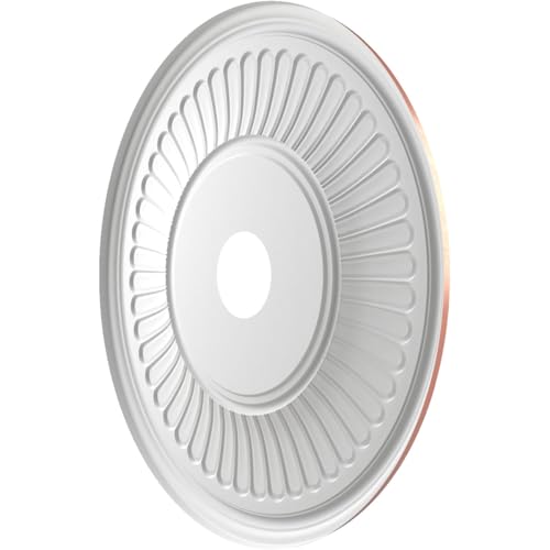 Image of Ekena Millwork CMP22BEFCP Berkshire Thermoformed PVC Ceiling Medallion (Fits Canopies up to 10 1 /8 inch), 22 inchOD x 3 1 /2 inchID x 1 inchP, Universal Pearl Metallic Champagne Pink