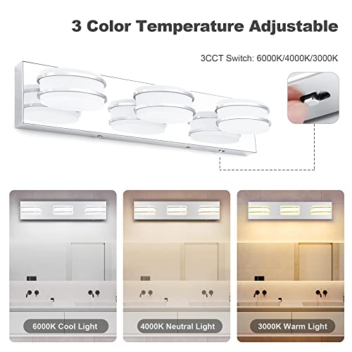 3 Color Temperature Dimmable Bathroom Light Fixtures Over Mirror LED Chrome 3 Light Bathroom Vanity Light Fixtures Acrylic Stainless Steel Oval Shade Vanity Lights for Bathroom, ETL Certificated by GOODATE - Used condition - Image 2