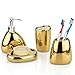 MyGift 4 Piece Modern Gold Ceramic Bathroom Accessory Set