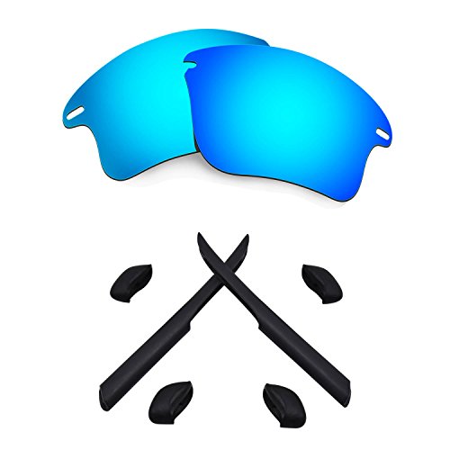 HKUCO For Oakley Fast Jacket XL Blue Polarized Compatible/Replacement Lenses And Black Earsocks Rubber Kit Cover