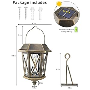 Solar Lantern Outdoor Hanging Solar Lights Waterproof Metal Solar Lights Outdoor with Clear Glass LED Solar Powered Lights Wall Mount for Yard Garden Wall Outdoor Bronze 2 Pack